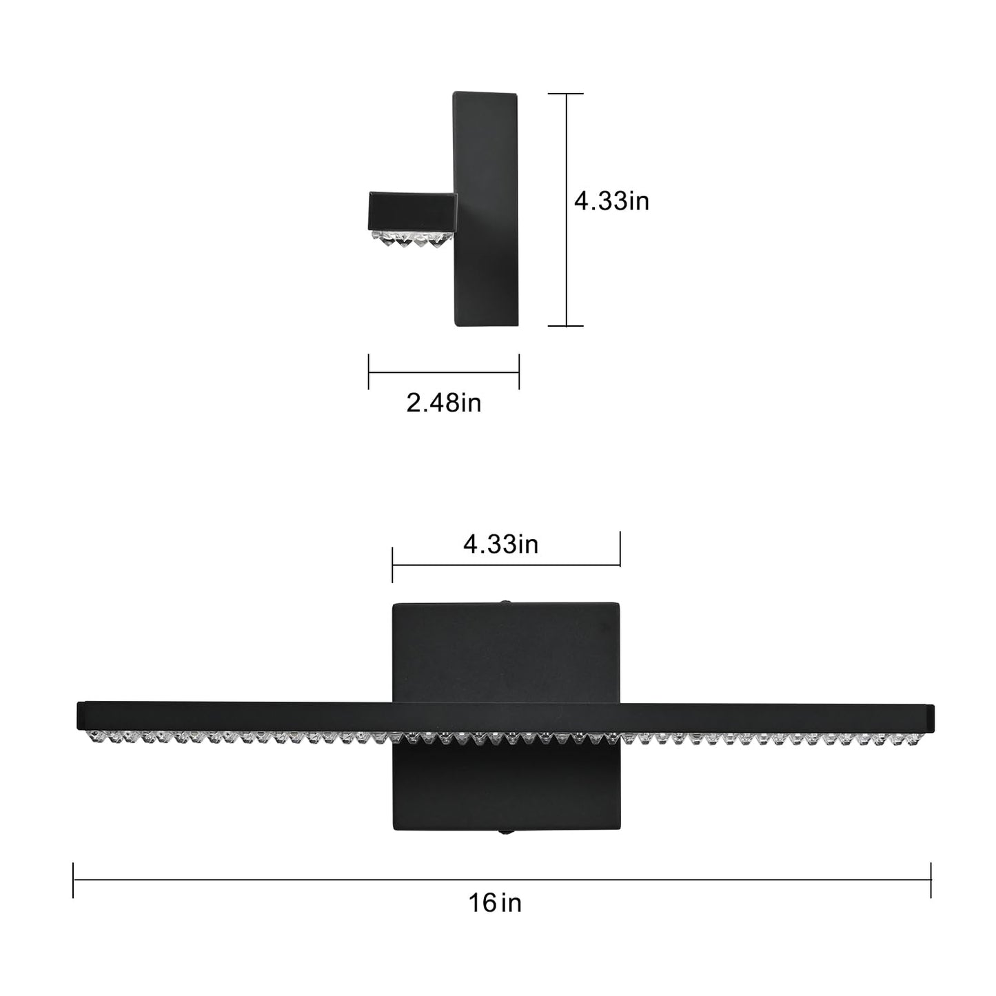 ZHUOER Modern LED Bathroom Vanity Lighting Fixtures Over Mirror 16inch 8W Modern Bath Light Matte Black Wall Lighting Fixture for Bathroom Cool White