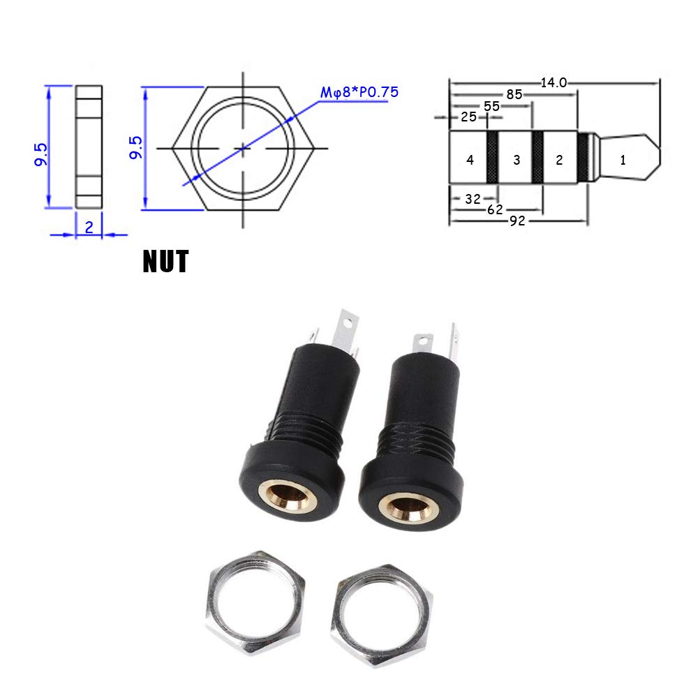 Ximimark 4pcs 3.5mm Audio Video Connector with Nut - Black