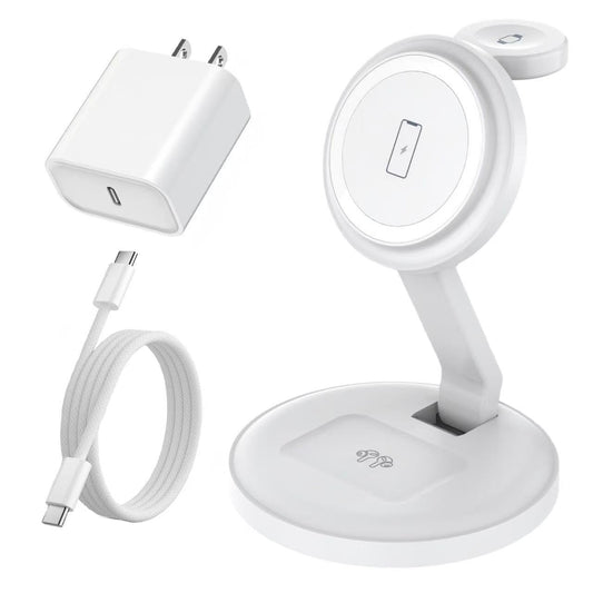 Charging Station for Apple Magnetic Wireless iPhone Mag-Safe Charger,15W 3in1 Foldable Wireless Dock Fast MagSafe Charger Stand for iPhone 17 Pro