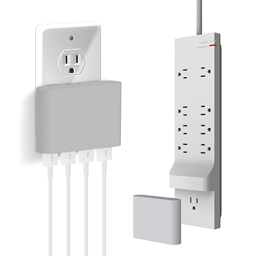 iHome Power Strip Surge Protector & Slim USB Wall Charger Bundle: Detachable 4 Port AC Pro USB Charger & 6 ft Extension Cord Multi Plug Outlet