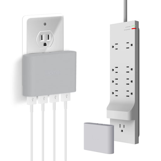 iHome Power Strip Surge Protector & Slim USB Wall Charger Bundle: Detachable 4 Port AC Pro USB Charger & 6 ft Extension Cord Multi Plug Outlet