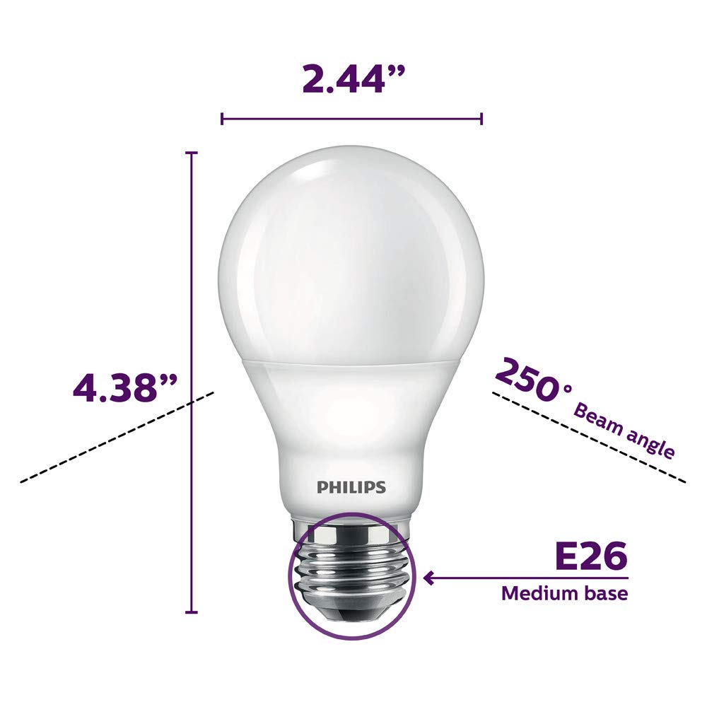 PHILIPS LED Flicker-Free Frosted Dimmable A19 Light Bulb - EyeComfort Technology - 800 Lumen - Soft White (2700K) - 8.8W=60W - E26 Base - Ultra