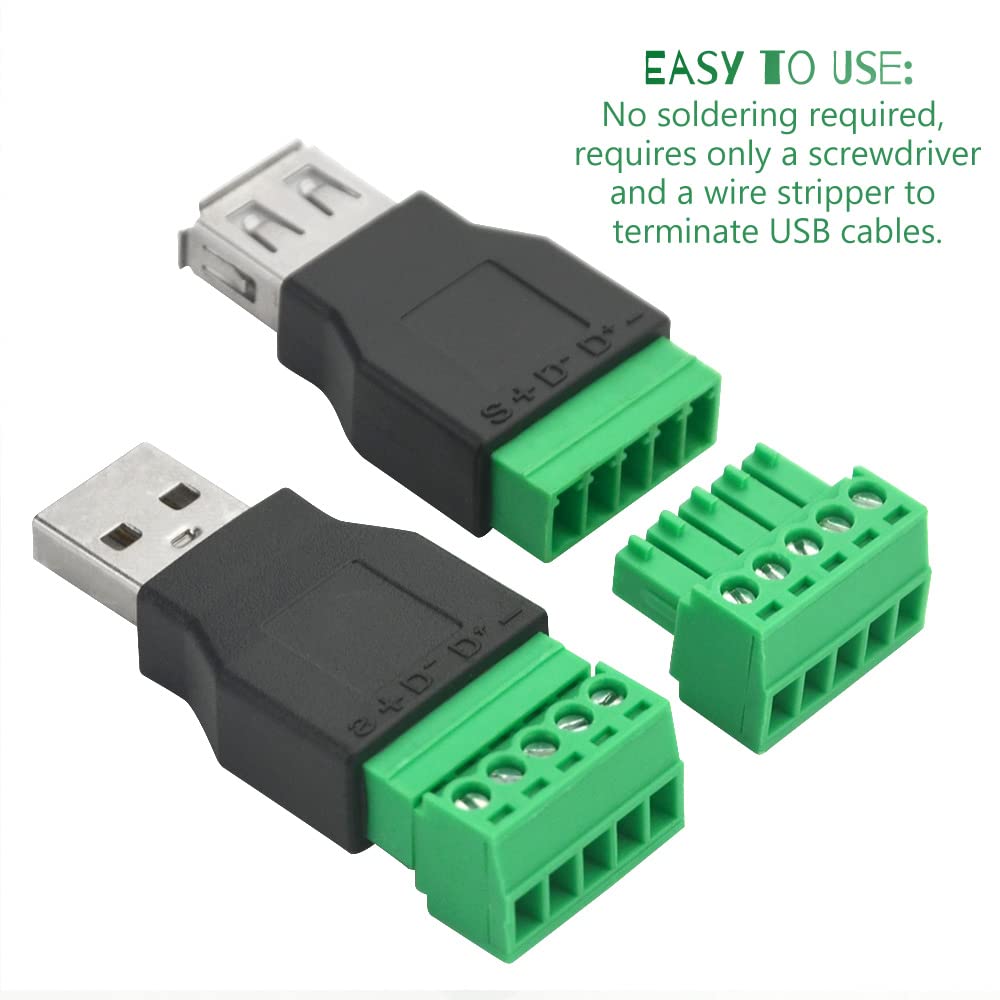 WMYCONGCONG 4 PCS USB 2.0 Type A Male Female to 5 Pin Female Bolt Screw w/Shield Terminal Plug Adapter Connector Converter