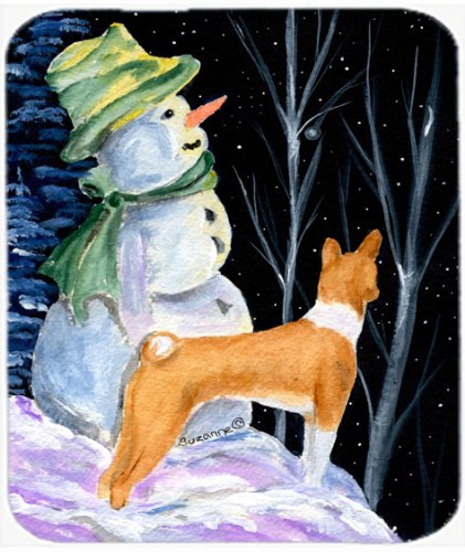 Caroline's Treasures SS8556MP Snowman with Basenji Mouse Pad, Hot Pad or Trivet for Home Office Gaming Working Computers Laptop Mouse Mat,Washable