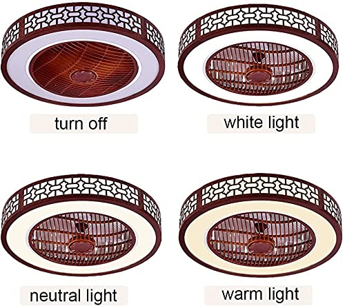 Ceiling Fan Light,22 Inch 64W 3 Colors 3 Speeds Round Retro Wood Remote Control Indoor Flush Mount Ceiling Fan Light