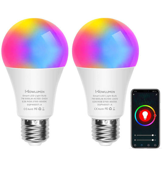 WOWLUMEN Smart Light Bulbs, 2700K-6500K Dimmable & Color Changing A19 LED Bulb, Works with Alexa Siri Google Home, 2.4GHz WiFi, RGBCW Light Bulb