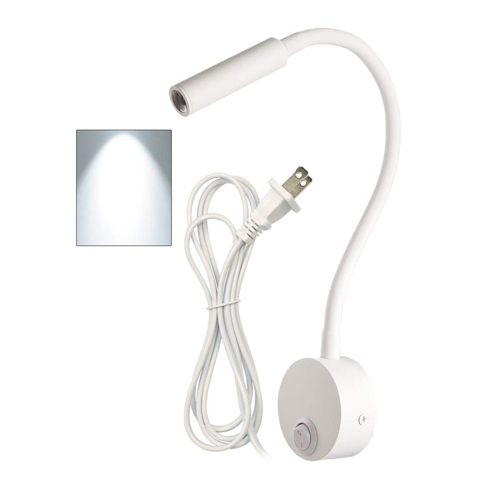 LEDSONLINE White Wall Mount Reading Light for Headboard Bright 6000K Pure White 25° Focused Beam Bed Flexible Gooseneck Task Lamp for Hotel Marine