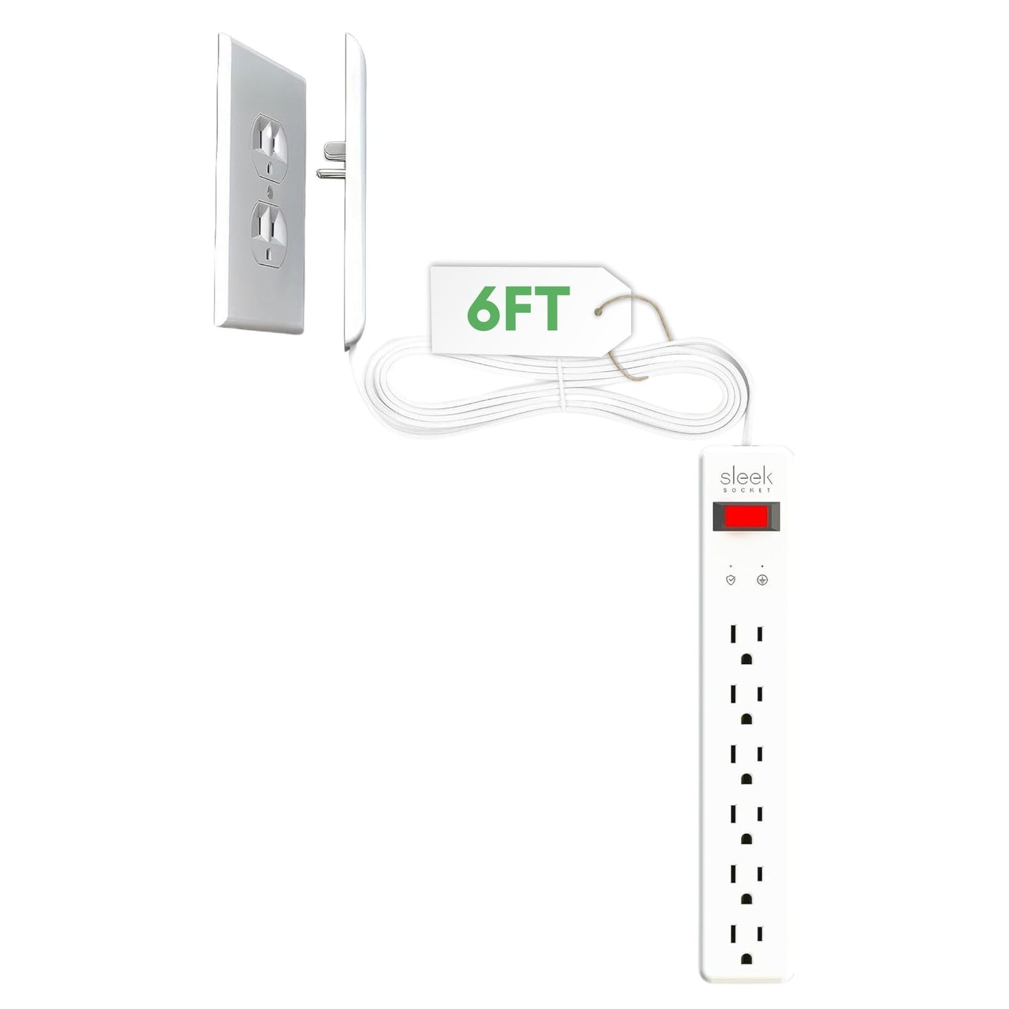 Sleek Socket Original & Patented Ultra-Thin Outlet Concealer with Cord Concealer Kit, Flat Extension Cord with Multi Outlets Surge Protector Power