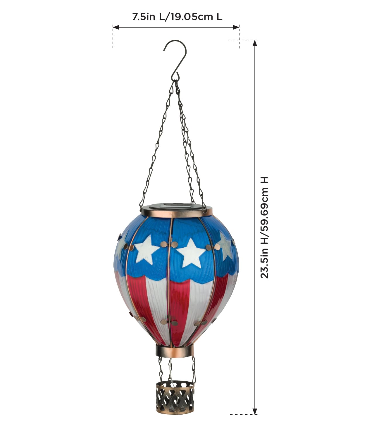 Regal Art & Gift Hot Air Balloon Solar Lantern - Hanging Solar-Powered LED Lights, Waterproof Portable Decorative Outdoor Lamp Made of Metal & Glass