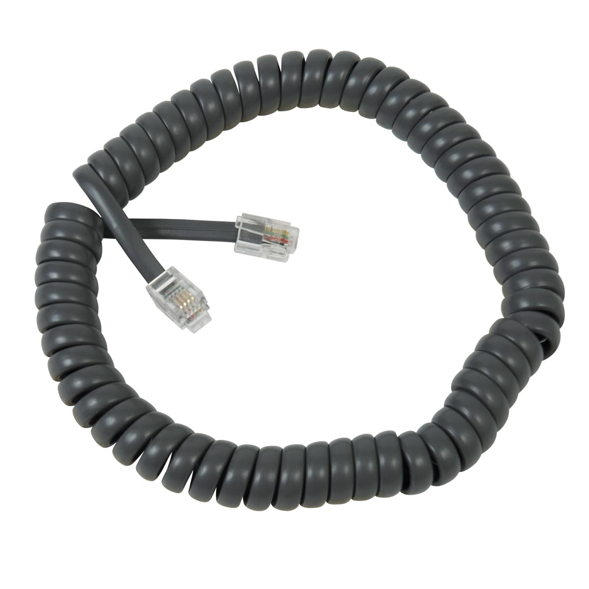 Cablesys ICC Coiled Telephone Handset Cord for Use with PBX Phone Systems, VoIP Telephones - 6 Ft Uncoiled, Rj22, 1.5 Inch Lead on Both Ends, Dim Gray