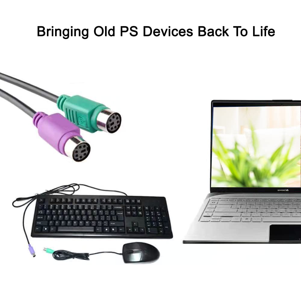 HuaLiSiJi PS2 to USB Adapter USB to PS2 Keyboard and Mouse Adapter, PS2 to USB Cable Built-in Chip No Need to Drive Plug and Play (Black+Adapter)