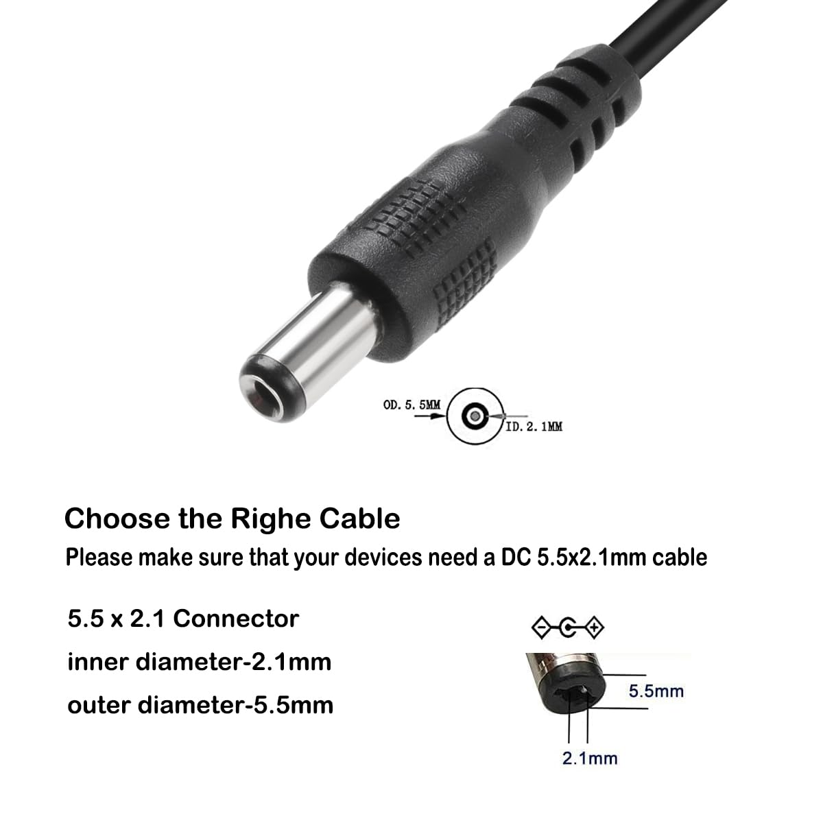 TENINYU USB 2.0 A Male to DC 5.5x2.1mm 5 Volt 24AWG DC Connector Charge Barrel Jack Power Cable Black, 3FT (Max 2.5 Ampere Power Cable, Center PIN