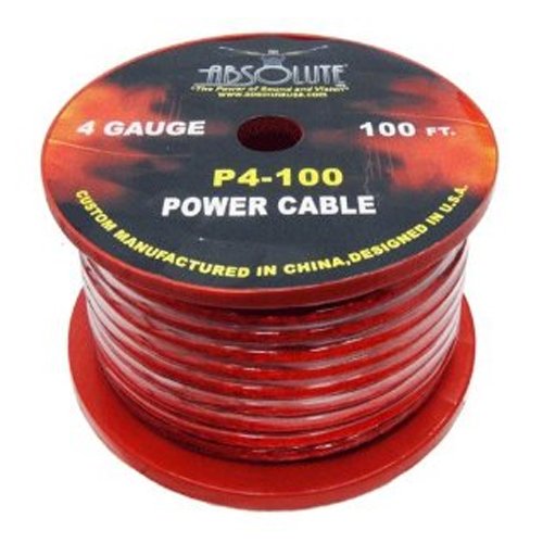 Absolute P4100RD 4-Gauge Spool Power Wire Cable, 100 Feet (Red)