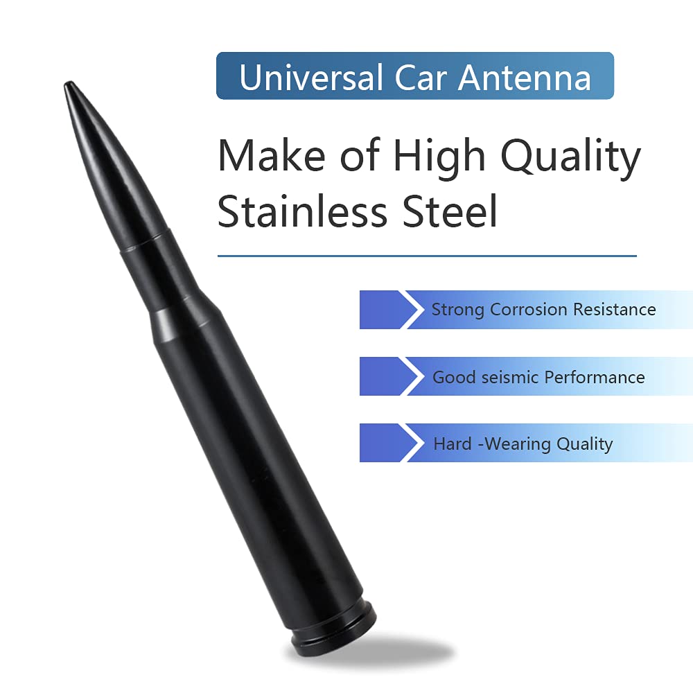 POBADY Car Truck Short Bullet Antenna Mast Replacement 14.5CM/5.7IN Car Wash Proof Radio Antenna for FM AM Black Vehicle Car Antenna