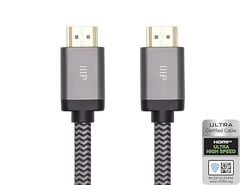 Monoprice 8K Certified Ultra High Speed HDMI Cable - Braided - HDMI 2.1, 8K@60Hz, 4K@120Hz, 48Gbps, HDR, VRR, CL2 in-Wall Rated, 20ft, Black