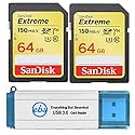 SanDisk 64GB Extreme SD Card (2 Pack) SDXC Memory Cards Compatible Browning Trail Cameras (SDSDXV6-064G-GNCIN) Class 10 UHS-1 U3 4K Bundle with (1)