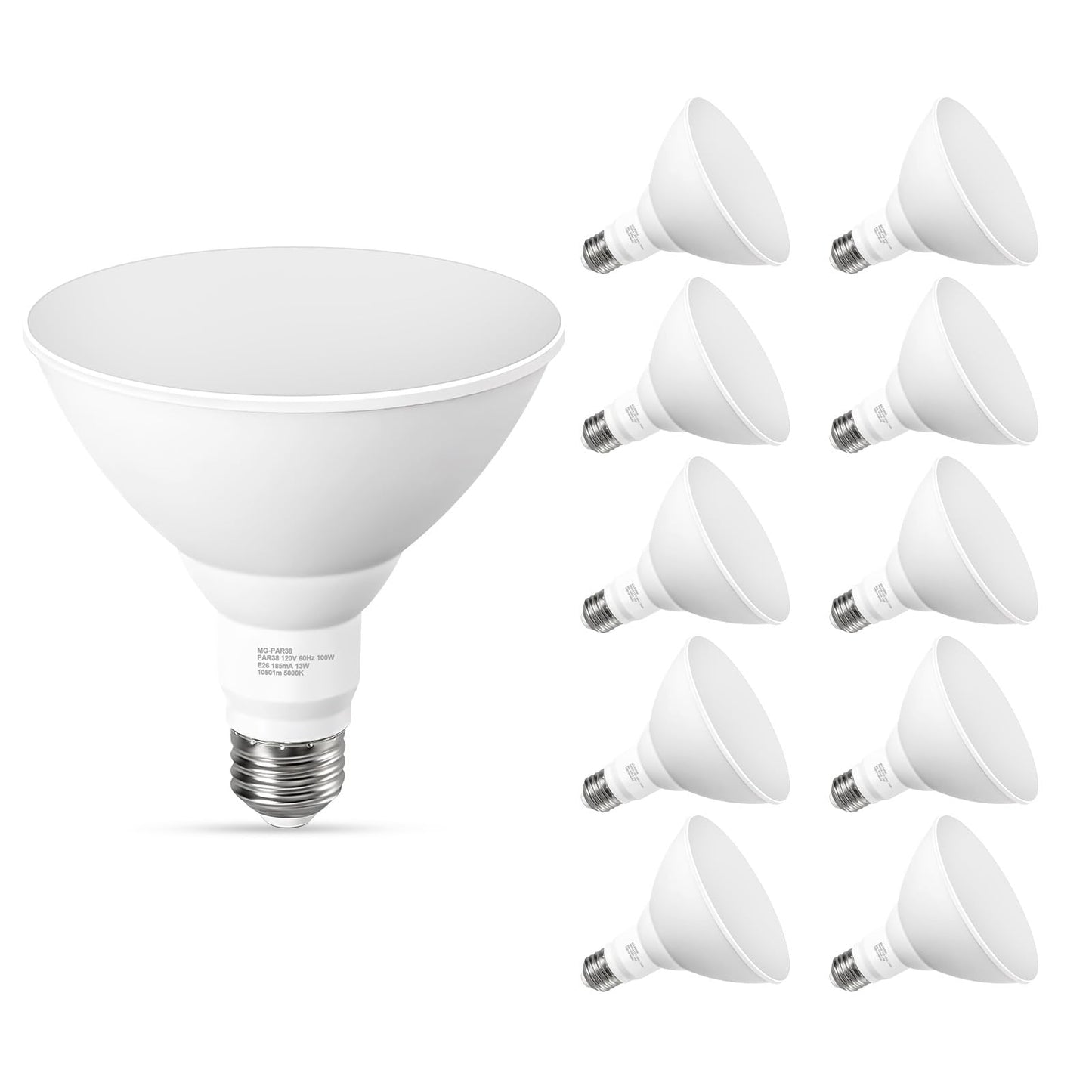 GvvooHome 10 Pack PAR38 LED Outdoor Flood Light Bulbs, 100W Equivalent, 5000K Daylight White, Dimmable Waterproof LED Floodlight for Porch Yard