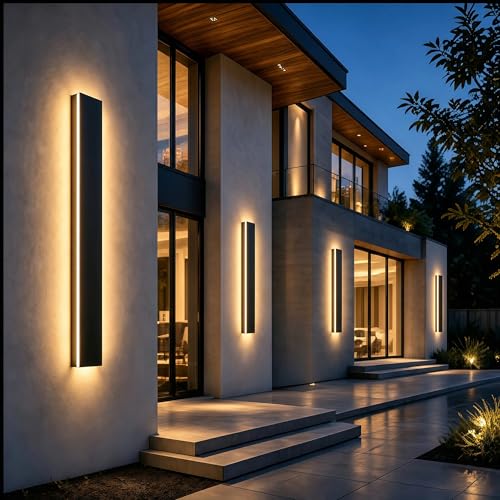 ZEOMLON 2pcs 39in Modern Outdoor Wall Light, 4.33in Wide Linear Exterior Wall Light, IP65 Waterproof Dimmable Outdoor Sconce, Black Long LED Exterior