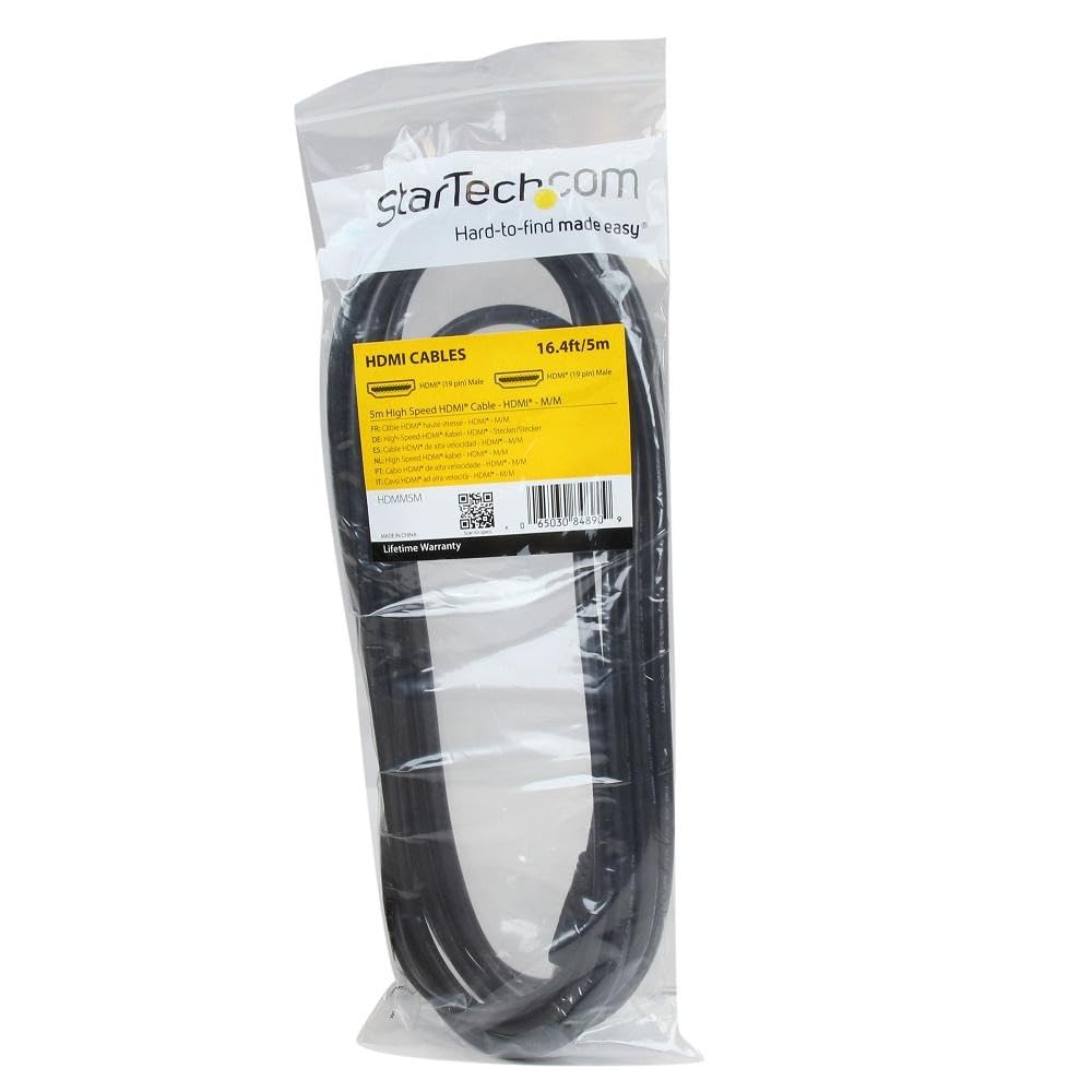 StarTech.com 5m High Speed HDMI Cable - Ultra HD 4k x 2k HDMI Cable - HDMI to HDMI M/M - 5 meter HDMI 1.4 Cable - Audio/Video Gold-Plated (HDMM5M),Black