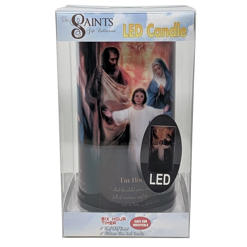 THE SAINTS COLLECTION 4x7 LED Prayer Candle Holy Family Flameless with Timer