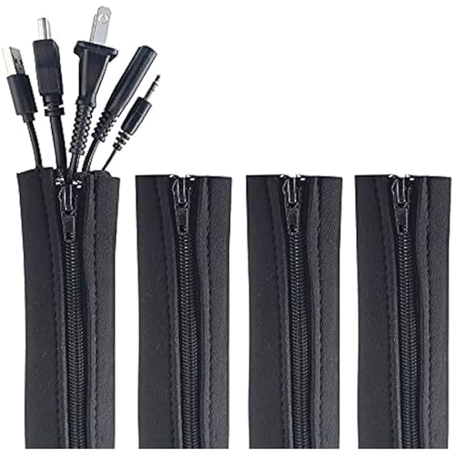 4 PCS Zipper Cable Organizer Sleeves, Cable Management Sleeve for TV and Computer Cords, Black Polyester, Reliable and Easy to Use ?and Effectively