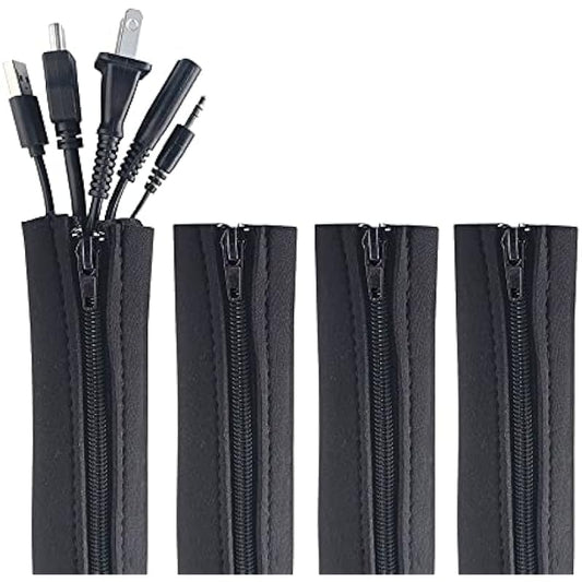 4 PCS Zipper Cable Organizer Sleeves, Cable Management Sleeve for TV and Computer Cords, Black Polyester, Reliable and Easy to Use ?and Effectively