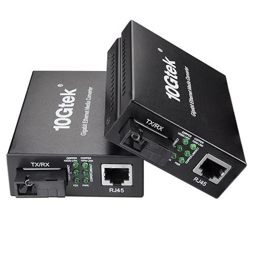 BiDi Gigabit Single Mode SC Media Converter, 10/100/1000M Fiber to Ethernet Converter, 1000Base-FX Single SC to 10/100/1000Base-T/TX RJ45, Built-in
