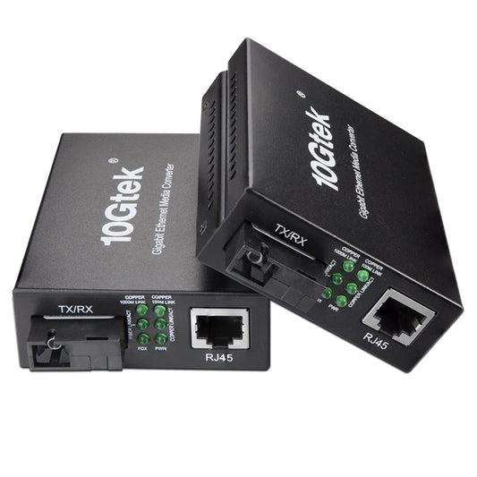 BiDi Gigabit Single Mode SC Media Converter, 10/100/1000M Fiber to Ethernet Converter, 1000Base-FX Single SC to 10/100/1000Base-T/TX RJ45, Built-in