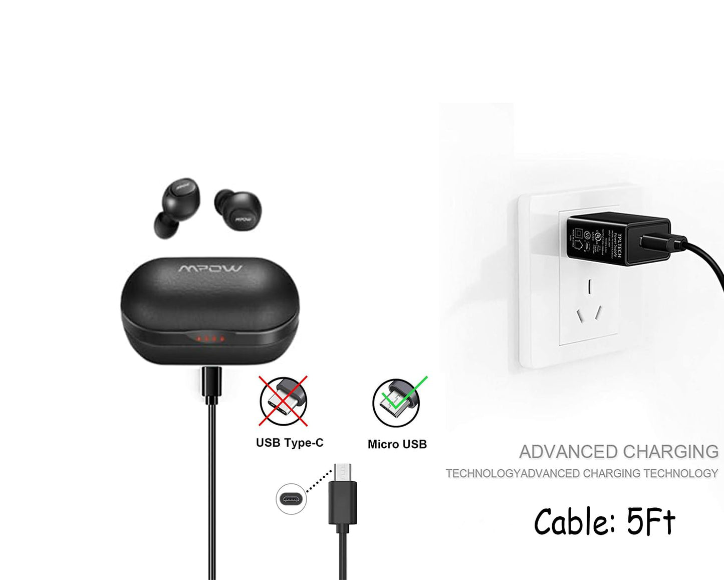 LIAUBN USB Micro Mpow Headphones Charger Cable Compatible for Mpow 059, M5, H19 IPO, H17, H7 Pro, H7, H12, MDots, Jaws Over Ear Hi-Fi Headphones Micro
