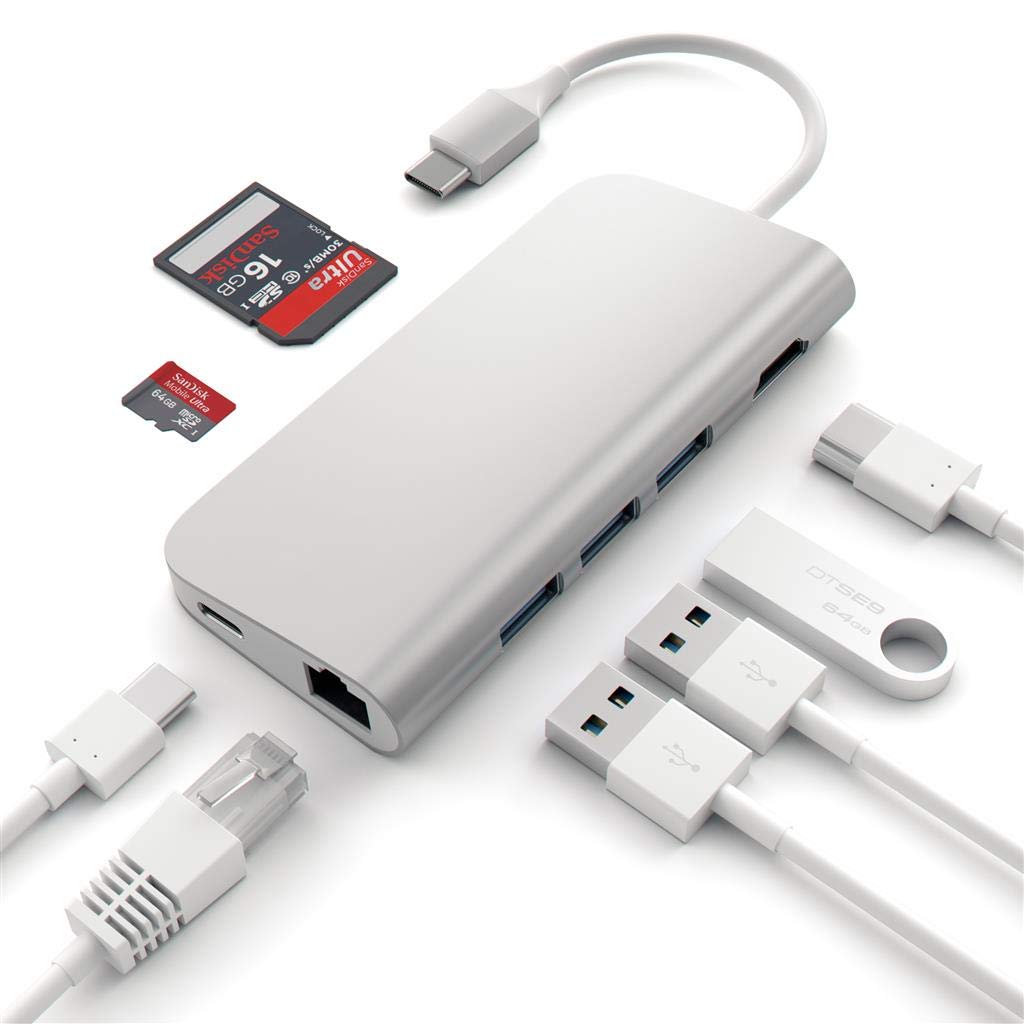 Satechi USB C Hub Multiport Adapter, USB C Docking Station with 4K HDMI, 60W USBC PD Charging, 3 USB-A, Ethernet, Micro/SD Card Readers, for MacBook