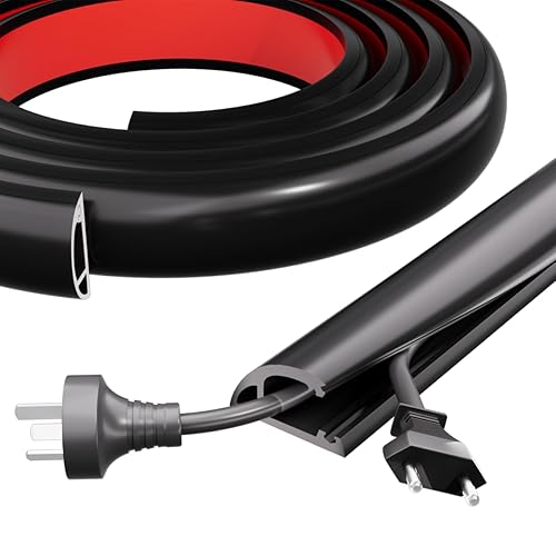 Kneelisa 4FT Side-Open Extension Cord Covers for Wires on Floor,Silicone Power Cable Protector Cord Hider Management Strip,Hide Electric Wire on