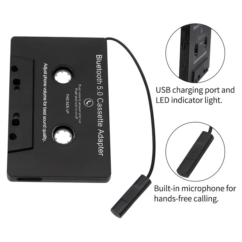 Car Audio Bluetooth 5.0 Cassette Receiver, Cassette Bluetooth Adapter for Car Tape Player, Wireless Cassette Aux Adapter with Hands-Free Calling