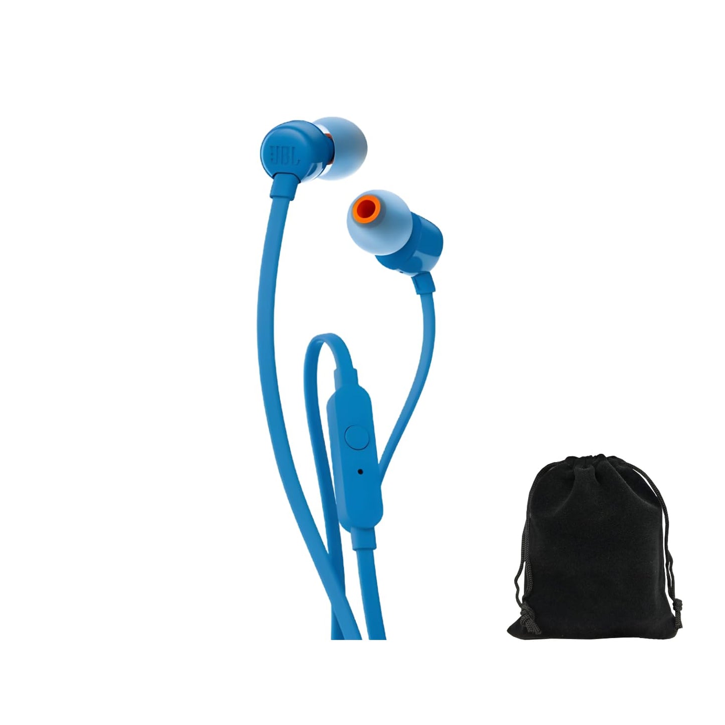 JBL Tune T160, in-Ear Headphones, Pure Bass Sound, 1-Button Remote with Microphone, Tangle-Free Flat Cable, Blue, Includes Carrying Pouch…