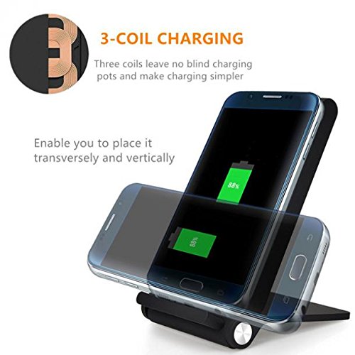 10W Fast Wireless Charger Folding Pad Stand 3-Coils Compatible With for iPhone 8 Plus X Xr XS Max - Samsung Galaxy S6 S7 S8 S9 S10 Plus, Note 8 9