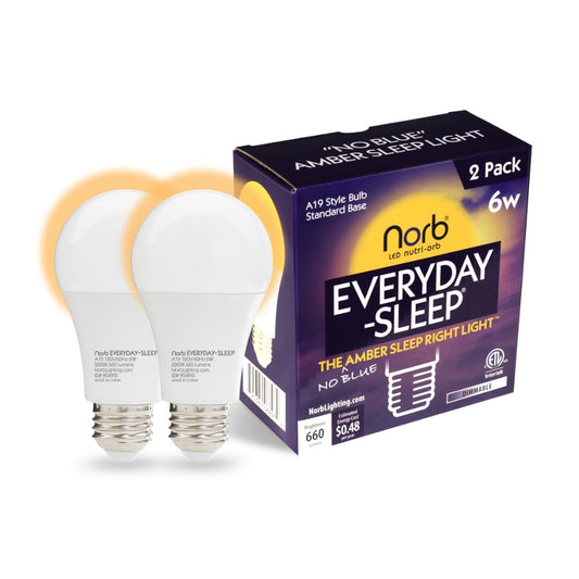 Norb Everyday Sleep Light Bulb - No Blue, Amber LED, 2000K Nighttime Lighting for Bedroom, Dimmable A19 Bulb Promotes Natural Melatonin & Circadian