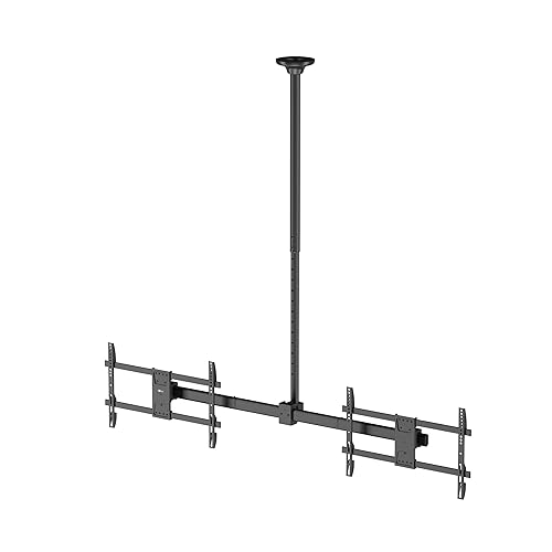WALI Ceiling TV Mount Dual Screen Side by Side Fits Most Display 34 to 60 Inch TV, Up to 176lbs, 88 lbs for Each Screen, Height Extension up to 65.6
