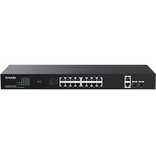 Tenda TEG1120P 16 Port 150W PoE Switch, Compatible with IEEE 802.3af/at Devices, Unmanaged Gigabit Switch with 16 Port PoE+@135W, 2 Uplink RJ45 Ports
