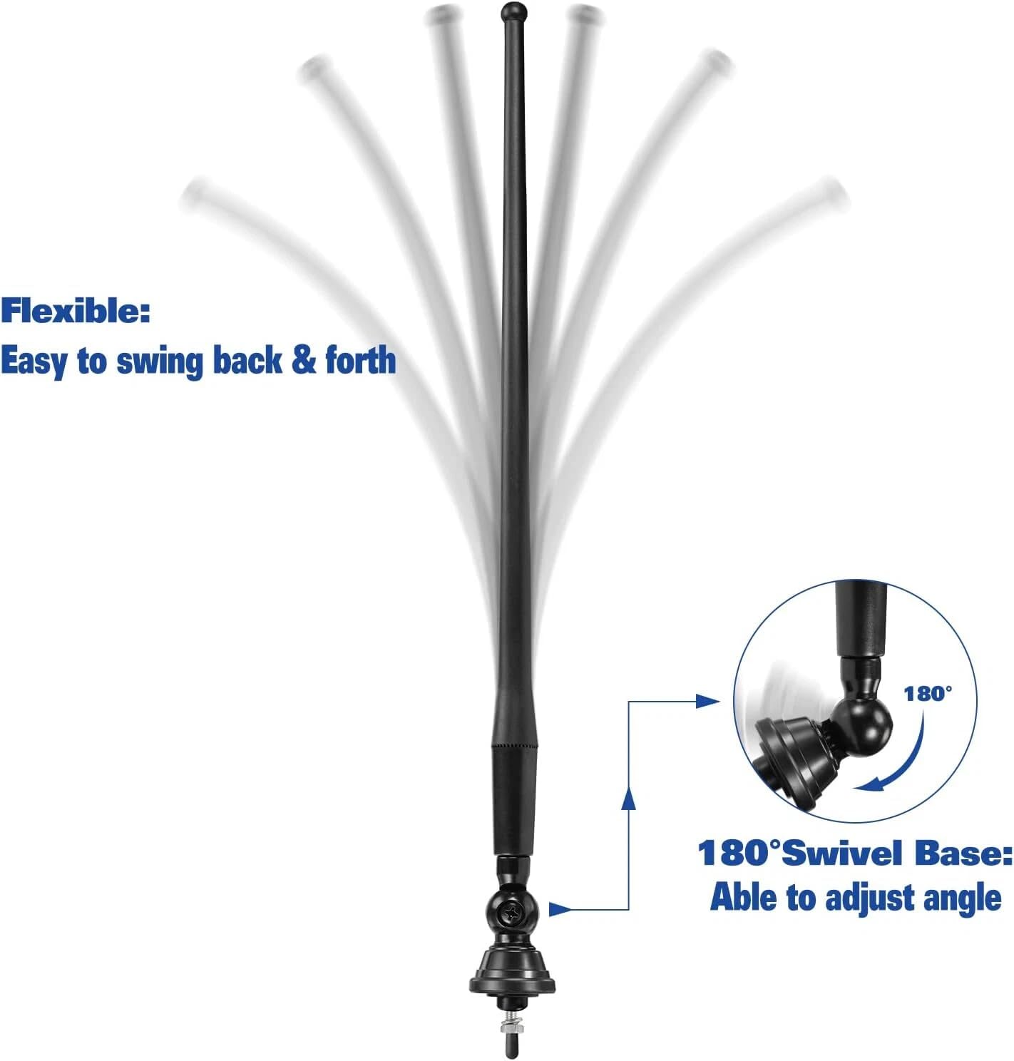 Marine Boat Radio Antenna Waterproof 16 Inch, Rubber Duck Dipole Flexible Mast FM AM Antenna for Boat Radio Car ATV UTV RZR SPA