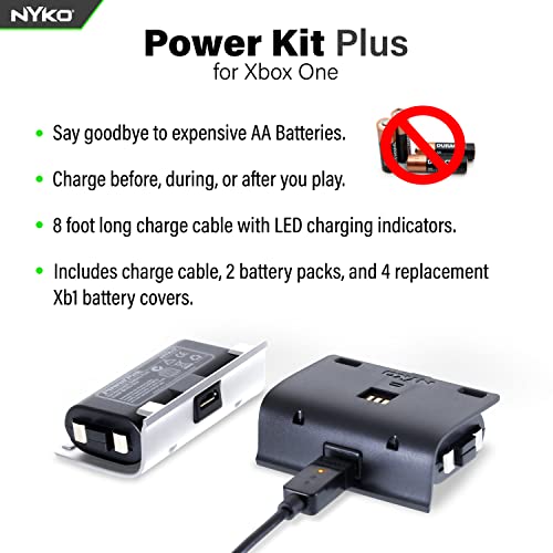 Nyko Xbox One Power Kit Plus - Rechargeable Battery Kit w/ 2 Batteries, Micro-USB Cable for Xbox one Controllers ONLY- Not Compatible w/Xbox S/X - Not