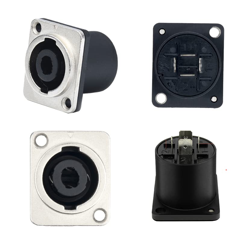 CCeCCe 2 Pack Speak Jack Twist Lock with Metal Plate Speaker Connector Female Socket Panel Chasis Mount 4 Pole Square Terminal for Neutrik Speakon