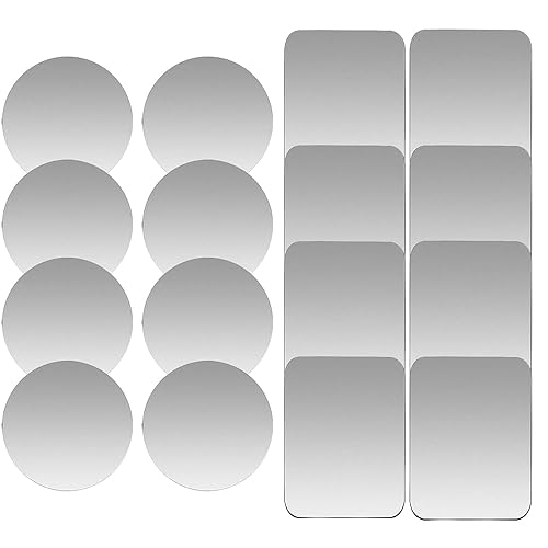 Replacement Metal Plates Set 16 Pack for Magnetic Car Phone Holders, Wall, Air Vent Mounts, Cases, Magnets. Kit of 8 Silver Round and 8 Rectangular