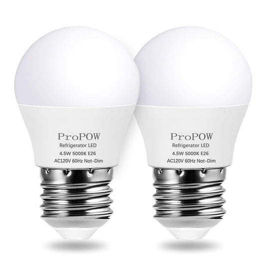 ProPOW LED Refrigerator Light Bulb 40 Watt Equivalent 120V 4.5W Fridge Bulbs Daylight White 5000K E26 Medium Base, Energy Saving A15 Freezer Light