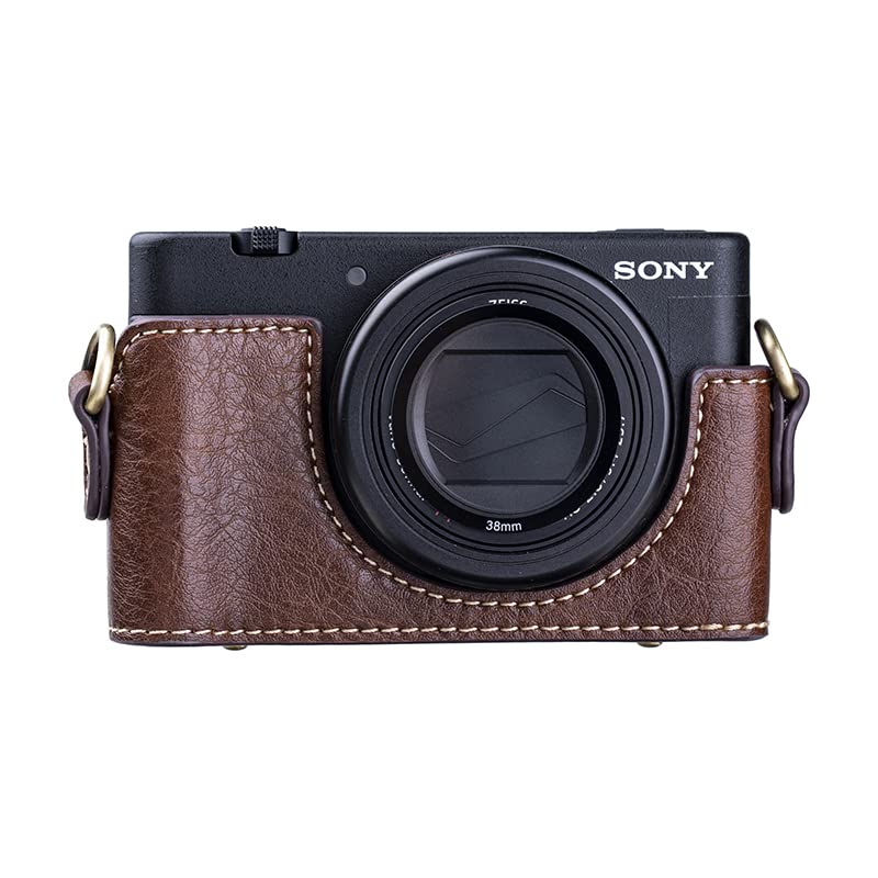 BolinUS Premium PU Leather FullBody Camera Case Bag Cover for Sony ZV-1 ZV1 With Neck Strap (Brown)