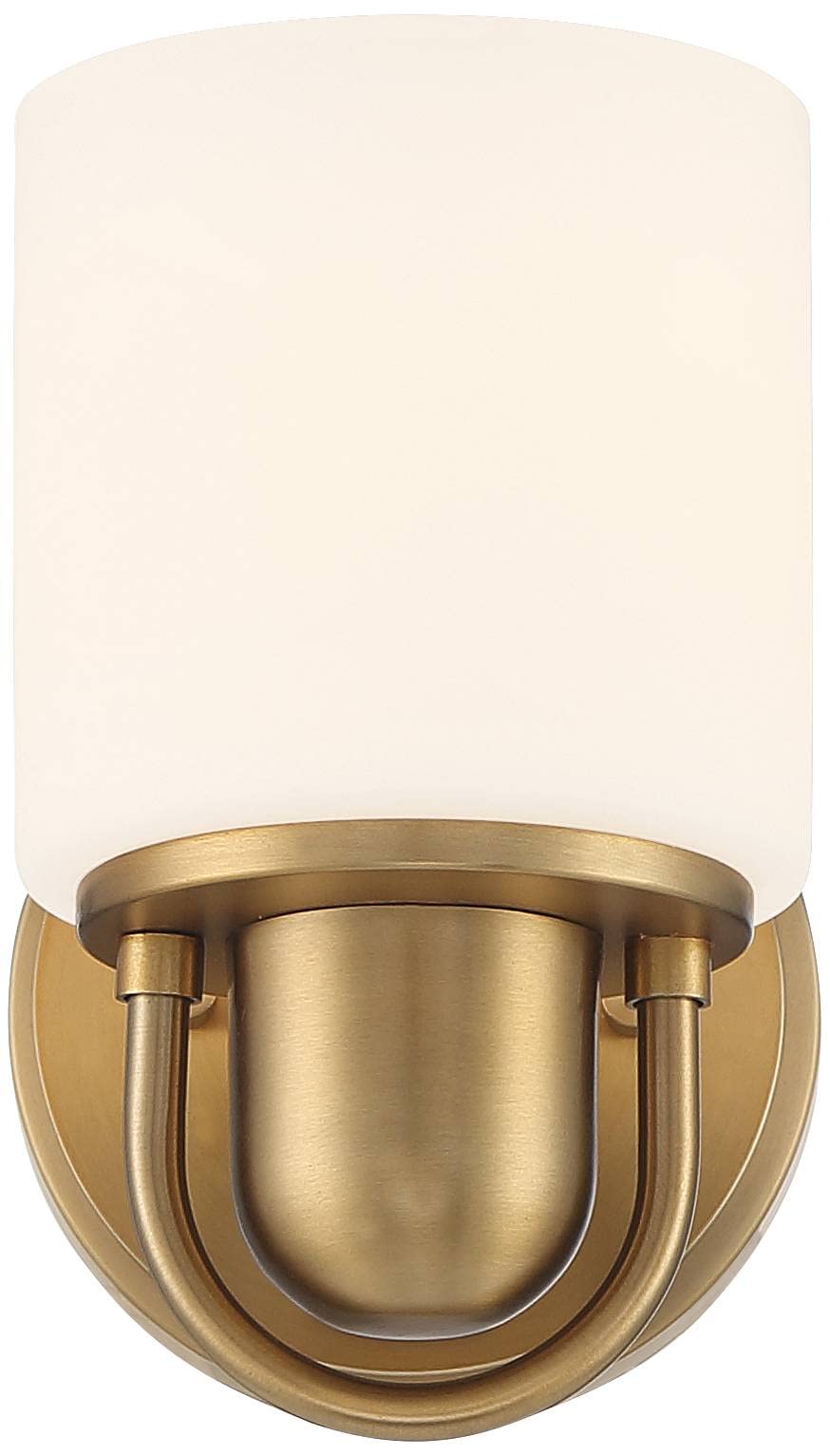 Possini Euro Design Copenhagan Modern Wall Light Sconce Warm Brass Gold Metal Hardwired 4 3/4" Fixture White Glass Shade for Bedroom Bathroom Vanity