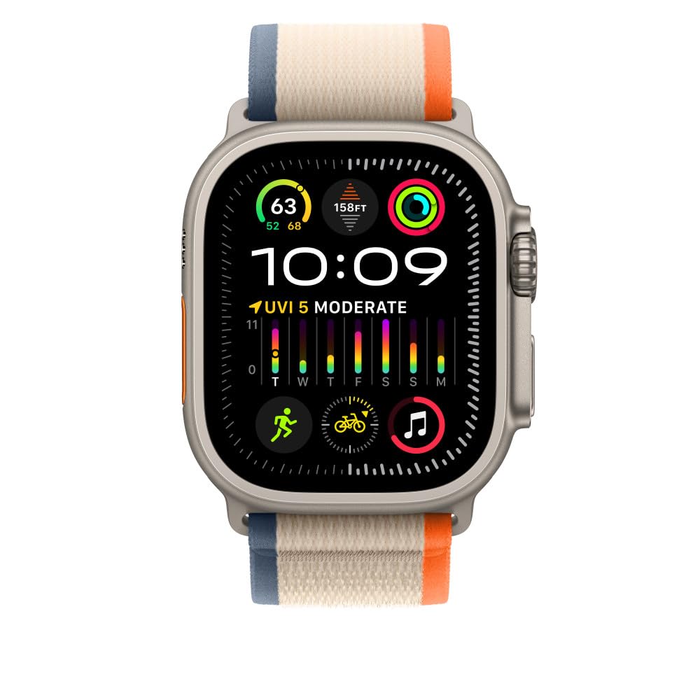 Apple Watch Band - Trail Loop (49mm) - Orange/Beige with Rugged Titanium Finish - S/M
