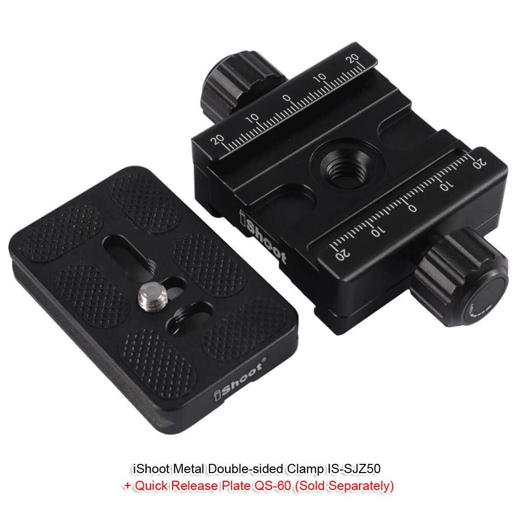 iShoot Metal Double-Sided Clamp IS-SJZ50, Two-Sided Quick Release Plate Clamp with 3/8' Screw Hole, Compatible with 39mm ARCA-Swiss Fit Camera Quick