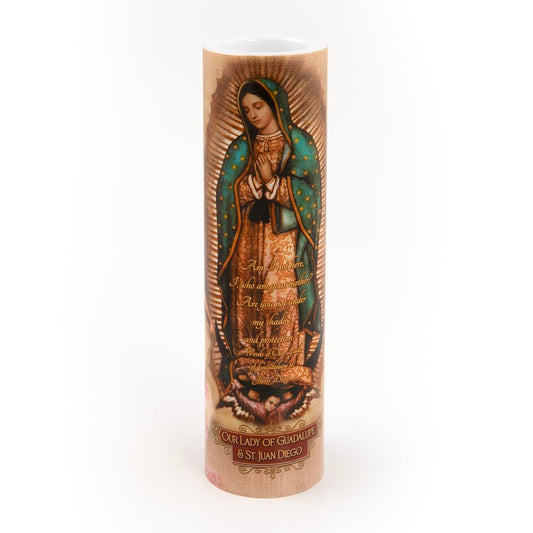 THE SAINTS COLLECTION Our Lady of Guadulpe with Juan Diego, LED Flameless Devotional Prayer Candle