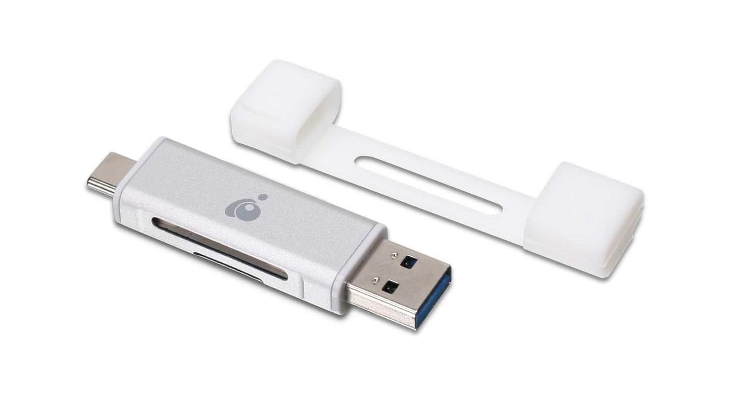 IOGEAR USB-C 2-in-1 SD Card Reader - w/USB Type A - SDXC - SDHC - SD - MMC - RS-MMC - Micro SDXC - Micro SD - Micro SDHC Card - UHS-I Cards - GFR3C12
