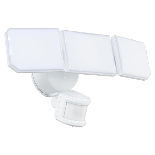 East Grove Home Guardian Flood and Security Wall Light with 3 Lights 3,400 Lumens 30 Watts and Programmable Motion and Photo Sensor in White