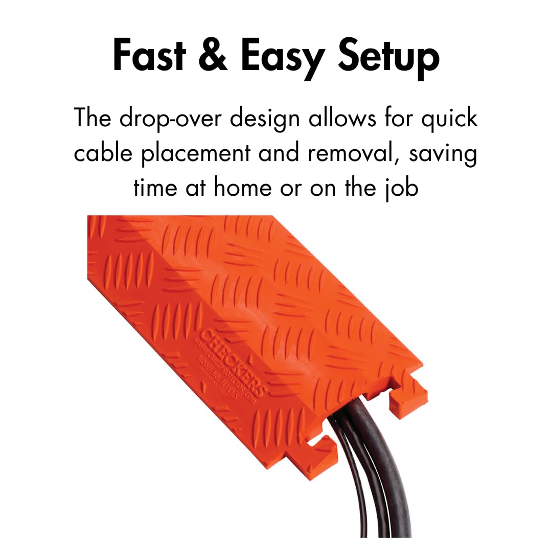 Checkers 1 Channel 3' Long Light Duty Drive Over Cable Protector for Multiple 0.5" Lines - Floor Cable Cover for Walkways and Driveways - Made in the